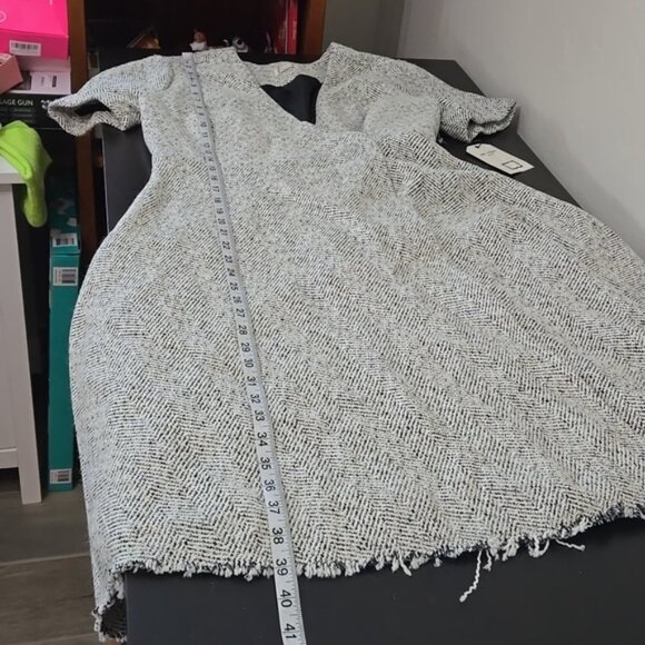 Anthropologie Mo: Vint Tweed Wrap Dress Oatmeal Black V Neckline Size Medium - Picture 10 of 10